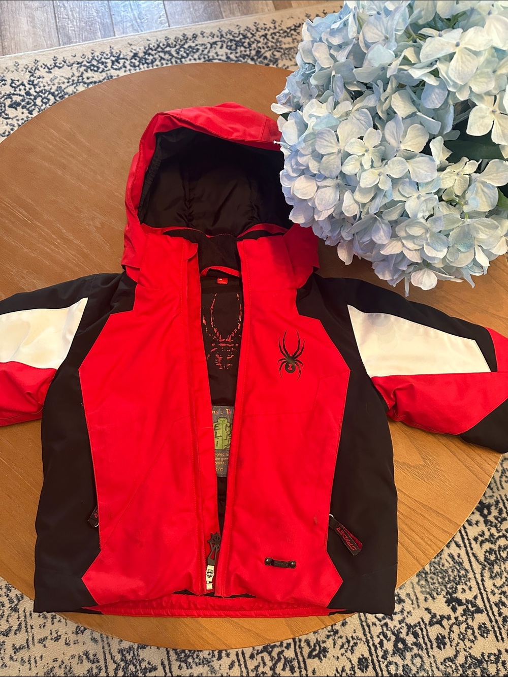 Spyder Red, Black & White Kids Hooded Raincoat with Spider Logo